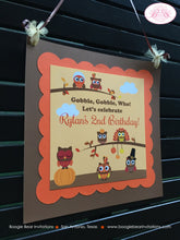 Load image into Gallery viewer, Thanksgiving Owls Birthday Door Banner Party Boy Girl Pumpkin Pilgrims Turkey Forest Autumn Harvest Bird Boogie Bear Invitations Rylan Theme