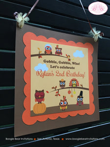 Thanksgiving Owls Birthday Door Banner Party Boy Girl Pumpkin Pilgrims Turkey Forest Autumn Harvest Bird Boogie Bear Invitations Rylan Theme