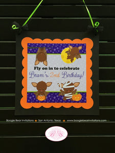 Halloween Bat Birthday Party Door Banner Boy Girl Fall Pumpkin Full Moon Mummy Orange Green Purple Black Boogie Bear Invitations Bram Theme