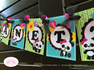 Pink Panda Bear Birthday Party Banner Small Black Blue Green Tropical Jungle Girl Wild Zoo Butterfly Boogie Bear Invitations Jeanette Theme
