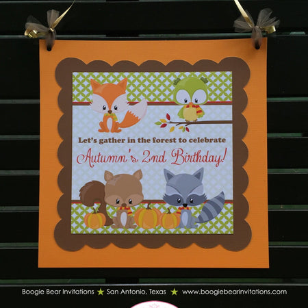 Fall Woodland Animals Birthday Party Door Banner Fox Owl Pumpkin Squirrel Forest Creatures Country Boogie Bear Invitations Autumn Rae Theme
