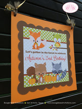 Load image into Gallery viewer, Fall Woodland Animals Birthday Party Door Banner Fox Owl Pumpkin Squirrel Forest Creatures Country Boogie Bear Invitations Autumn Rae Theme