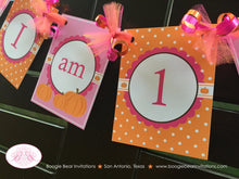 Load image into Gallery viewer, Little Pink Pumpkin I am 1 Highchair Banner Party Birthday Fall Orange Harvest Barn Country Farm 1st Boogie Bear Invitations Deanna Theme