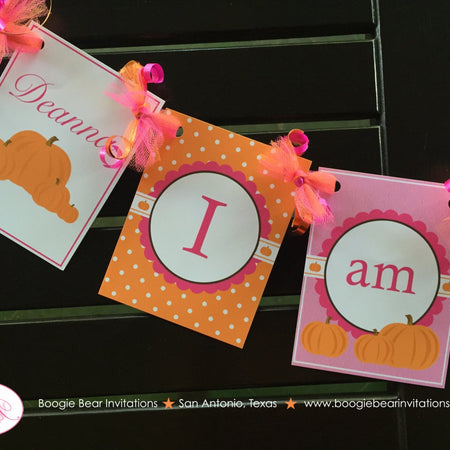 Little Pink Pumpkin I am 1 Highchair Banner Party Birthday Fall Orange Harvest Barn Country Farm 1st Boogie Bear Invitations Deanna Theme
