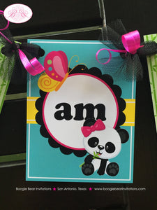 Pink Panda Bear I am 1 Highchair Banner Party Birthday Small Blue Green Yellow Tropical Girl 1st 2nd Boogie Bear Invitations Jeanette Theme