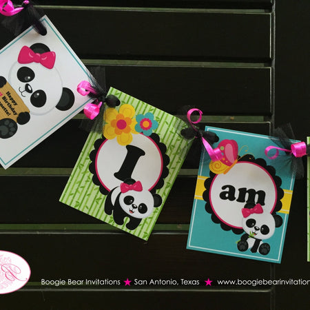 Pink Panda Bear I am 1 Highchair Banner Party Birthday Small Blue Green Yellow Tropical Girl 1st 2nd Boogie Bear Invitations Jeanette Theme
