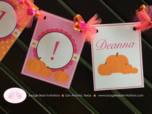 Load image into Gallery viewer, Little Pink Pumpkin I am 1 Highchair Banner Party Birthday Fall Orange Harvest Barn Country Farm 1st Boogie Bear Invitations Deanna Theme