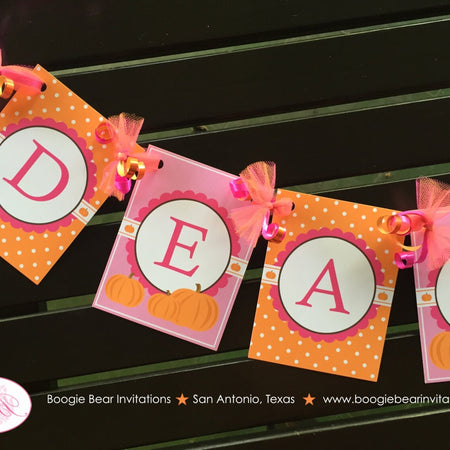 Pink Pumpkin Birthday Party Name Age Banner Hay Ride Corn Maze Small Girl Barn Farm Fall Orange Country Boogie Bear Invitations Deanna Theme