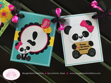 Load image into Gallery viewer, Pink Panda Bear I am 1 Highchair Banner Party Birthday Small Blue Green Yellow Tropical Girl 1st 2nd Boogie Bear Invitations Jeanette Theme