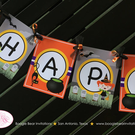 Halloween Happy Birthday Party Banner Graveyard Girl Boy Haunted House Black Cat Bat Cemetery Spooky Boogie Bear Invitations Raven Lee Theme