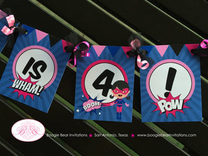 Pink Supergirl Birthday Party Banner Super Girl Superhero Hero Pink Navy Blue 1st 2nd 3rd 4th 5th 6th Boogie Bear Invitations Dinah Theme