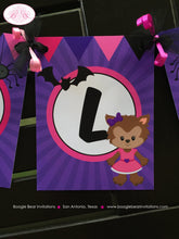 Load image into Gallery viewer, Pink Werewolf Girl Birthday Name Banner Party Halloween Magenta Purple Black 1st 4th 5th 6th 7th 8th Boogie Bear Invitations Sylvie Theme