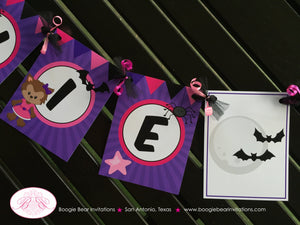 Pink Werewolf Girl Birthday Name Banner Party Halloween Magenta Purple Black 1st 4th 5th 6th 7th 8th Boogie Bear Invitations Sylvie Theme