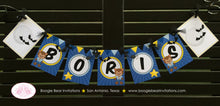 Load image into Gallery viewer, Werewolf Boy Birthday Name Banner Party Halloween Yellow Blue Black Bat Full Moon Howl Wolf Forest Woods Boogie Bear Invitations Boris Theme