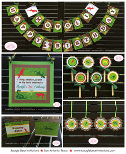 Rainforest Birthday Party Package Reptile Jungle Girl Boy Snake Gecko Frog Parrot Wild Zoo Rain Forest Boogie Bear Invitations Mowgli Theme