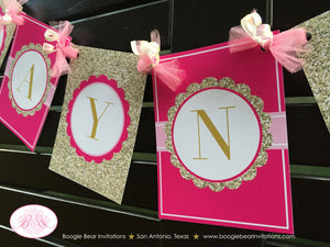 Pink Gold Princess Birthday Name Banner Girl Ribbon Crown Glitter Scallop Royal Queen Castle Bear Invitations Jaynece Theme