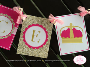 Pink Gold Princess Birthday Name Banner Girl Ribbon Crown Glitter Scallop Royal Queen Castle Bear Invitations Jaynece Theme