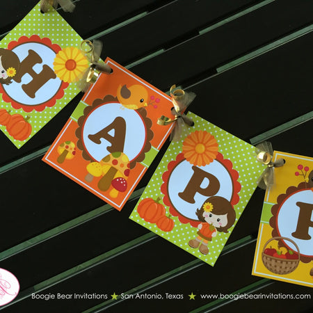 Autumn Harvest Happy Birthday Banner Girl Party Fall Forest Pumpkin Bird Girl Farm Barn Country Forest Boogie Bear Invitations Georgia Theme
