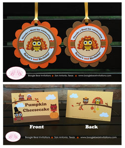 Thanksgiving Owls Birthday Party Package Fall Autumn Little Turkey Pumpkin Boy Girl Forest Creature Kids Boogie Bear Invitations Rylan Theme