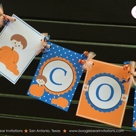 Blue Pumpkin Birthday Party Name Banner Little Boy Dot Light Soft Farm Orange Halloween 1st 2nd 3rd 4th Boogie Bear Invitations Colin Theme