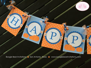 Blue Pumpkin Happy Birthday Party Banner Little Boy Dot Fall Autumn Orange Halloween 1st 2nd 3rd 4th 5th Boogie Bear Invitations Aiden Theme