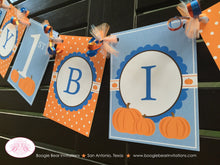 Load image into Gallery viewer, Blue Pumpkin Happy Birthday Party Banner Little Boy Dot Fall Autumn Orange Halloween 1st 2nd 3rd 4th 5th Boogie Bear Invitations Aiden Theme