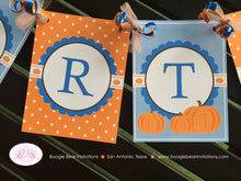 Load image into Gallery viewer, Blue Pumpkin Happy Birthday Party Banner Little Boy Dot Fall Autumn Orange Halloween 1st 2nd 3rd 4th 5th Boogie Bear Invitations Aiden Theme