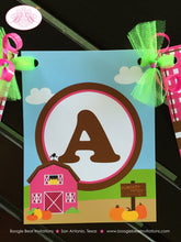 Load image into Gallery viewer, Pink Farm Pumpkin Party Name Banner Birthday Barn Girl Fall Ranch 1st 2nd 3rd 4th 5th 6th 7th 8th 9th Boogie Bear Invitations Susannah Theme