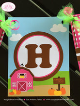 Load image into Gallery viewer, Pink Farm Pumpkin Birthday Party Banner Happy Barn Tractor Girl Picking Fall Autumn Harvest Truck Kid Boogie Bear Invitations Susannah Theme