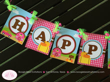 Load image into Gallery viewer, Pink Farm Pumpkin Birthday Party Banner Happy Barn Tractor Girl Picking Fall Autumn Harvest Truck Kid Boogie Bear Invitations Susannah Theme
