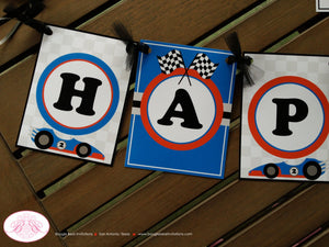 Race Car Driver Birthday Party Package Red Blue Black Happy Banner Racing Track Boy Girl Checkered Flag Boogie Bear Invitations Mario Theme