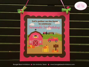 Pink Farm Pumpkin Birthday Door Banner Girl Autumn Barn Tractor Truck Hay Ride Corn Maze Country BBQ Boogie Bear Invitations Susannah Theme