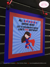 Load image into Gallery viewer, Super Girl Happy Birthday Door Banner Superhero Red Blue Pow Cape Supergirl Flying Cityscape Hero Power Boogie Bear Invitations Lois Theme