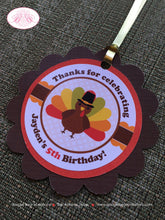 Load image into Gallery viewer, Little Turkey Birthday Party Favor Tags Girl Boy Happy Fall Thanksgiving Circle Farm Barn Country Kids Boogie Bear Invitations Jayden Theme