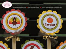 Load image into Gallery viewer, Little Turkey Birthday Cupcake Toppers Party Thanksgiving Pumpkin Fall Autumn Harvest Wagon Boy Girl Boogie Bear Invitations Jayden Theme