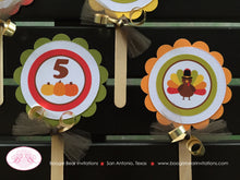 Load image into Gallery viewer, Little Turkey Birthday Cupcake Toppers Party Thanksgiving Pumpkin Fall Autumn Harvest Wagon Boy Girl Boogie Bear Invitations Jayden Theme