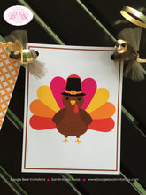 Load image into Gallery viewer, Little Pink Turkey Birthday Name Banner Fall Party Farm Wagon Pumpkin Bird Girl Thanksgiving Fall Autumn Boogie Bear Invitations Riley Theme