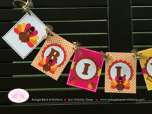 Load image into Gallery viewer, Little Pink Turkey Birthday Name Banner Fall Party Farm Wagon Pumpkin Bird Girl Thanksgiving Fall Autumn Boogie Bear Invitations Riley Theme