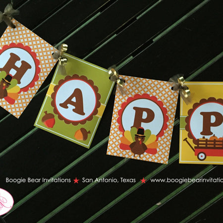Little Turkey Happy Birthday Banner Party Fall Thanksgiving Pumpkin Girl Boy 1st 2nd 3rd 4th 5th 6th Boogie Bear Invitations Jayden Theme