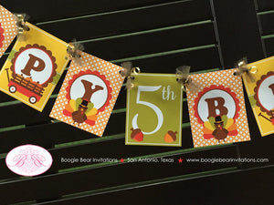 Little Turkey Happy Birthday Banner Party Fall Thanksgiving Pumpkin Girl Boy 1st 2nd 3rd 4th 5th 6th Boogie Bear Invitations Jayden Theme