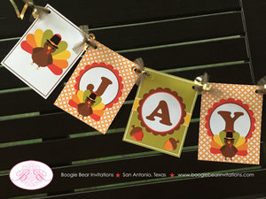 Little Turkey Birthday Name Banner Fall Party Wagon Pumpkin Bird Gobble Girl Boy 1st 2nd 3rd 4th 5th Boogie Bear Invitations Jayden Theme