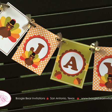 Little Turkey Birthday Name Banner Fall Party Wagon Pumpkin Bird Gobble Girl Boy 1st 2nd 3rd 4th 5th Boogie Bear Invitations Jayden Theme