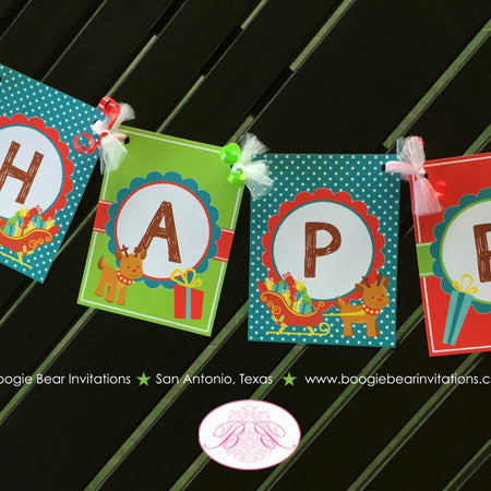 Little Reindeer Happy Birthday Banner Girl Boy Christmas Winter Party Sleigh Presents 1st 2nd 3rd 4th Boogie Bear Invitations Rudolph Theme