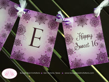 Load image into Gallery viewer, Sweet 16 Birthday Party Name Banner Violet Lavender Snowflake Christmas Girl Teen 1st 21st 30th 40th Boogie Bear Invitations Noelle Theme