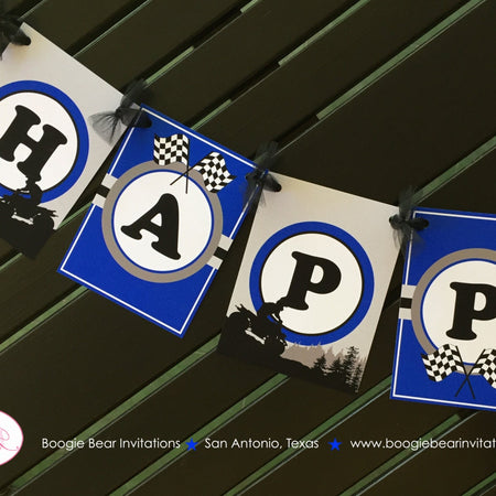 ATV Happy Birthday Party Banner Racing Teen Adult 4 Wheeler Boy Girl Blue Black All Terrain Vehicle Boogie Bear Invitations Audrina Theme