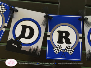 ATV 4 Wheel Birthday Party Name Banner Racing Blue Boy Girl All Terrain Vehicle Quad 4 Wheeler Racing Boogie Bear Invitations Audrina Theme