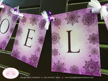 Load image into Gallery viewer, Sweet 16 Birthday Party Name Banner Violet Lavender Snowflake Christmas Girl Teen 1st 21st 30th 40th Boogie Bear Invitations Noelle Theme