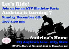 Load image into Gallery viewer, Blue ATV Birthday Party Invitation Quad All Terrain Vehicle 4 Wheeler Racing Track Girl Boy Boogie Bear Invitations Audrina Theme Printed