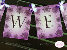 Load image into Gallery viewer, Sweet 16 Birthday Party Banner Happy Winter Purple Snowflake Star Snow Elegant Girl Christmas Lavender Boogie Bear Invitations Noelle Theme