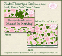 Load image into Gallery viewer, Lucky Charm Party Thank You Card Birthday Girl St. Patrick&#39;s Day Pink Green Shamrock Clover Boogie Bear Invitations Shauna Theme Printed